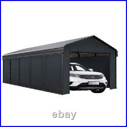 Carport 12x25 ft Heavy Duty Metal Carport Kits Outdoor Shelter Garage withSidewall