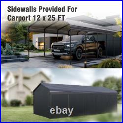 Carport 12x25 ft Heavy Duty Metal Carport Kits Outdoor Shelter Garage withSidewall