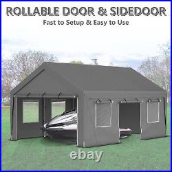 Carport 13'x20' Heavy Duty Steel Canopy Tent Garage Shed With Sidewall & Doors