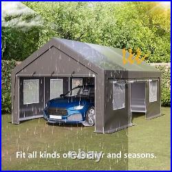 Carport 13'x20' Heavy Duty Steel Canopy Tent Garage Shed With Sidewall & Doors