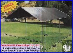 Carport Canopy Kit 12'x20' Boat Garage Tent Shade with 1-3/8 Legs/ Poles bases