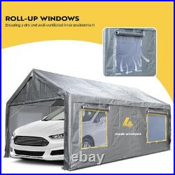 Carport Car Canopy Garage Shelter Shed Tent 12x20' Zippered Doors & Sidewalls