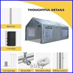 Carport Car Canopy Garage Shelter Shed Tent 12x20' Zippered Doors & Sidewalls