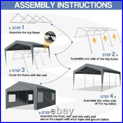 Carport Car Canopy Garage Shelter Tent 12x20FT 8 Legs Sidewalls & Windows