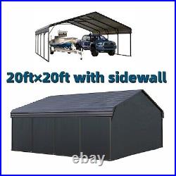 Carport with Galvanized Steel Roof Sturdy 20x20ft Metal Carport with Sidewall