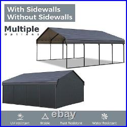 Carport with Galvanized Steel Roof Sturdy 20x20ft Metal Carport with Sidewall