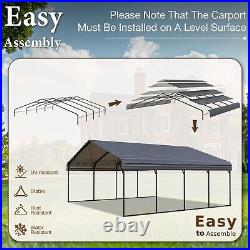 Carport with Galvanized Steel Roof Sturdy 20x20ft Metal Carport with Sidewall