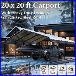 Carport with Galvanized Steel Roof Sturdy 20x20ft Metal Carport with Sidewall