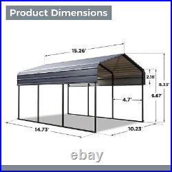 Carport with Galvanized Steel Roof Sturdy Metal Carport for Cars, Boats 5 Size