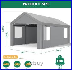 Carports 10X20 Heavy Duty Car Canopy Garage with Removable Sidewalls, Galvanized