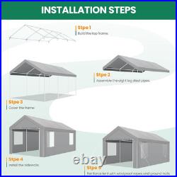 Carports 10X20 Heavy Duty Car Canopy Garage with Removable Sidewalls, Galvanized