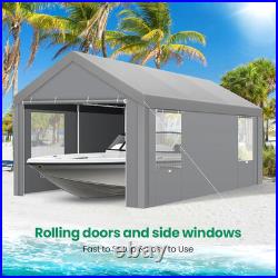 Carports 10X20 Heavy Duty Car Canopy Garage with Removable Sidewalls, Galvanized