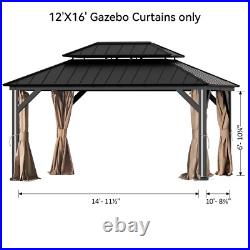 Covered Outdoor 12' x 16' Gazebo Curtain Replacement Universal 4-Panel Sidewalls