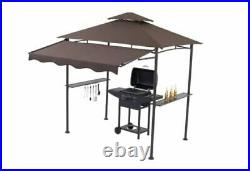 Double Tiered Grill Gazebo 11X 5, Outdoor BBQ Patio Canopy Tent Dark Brown