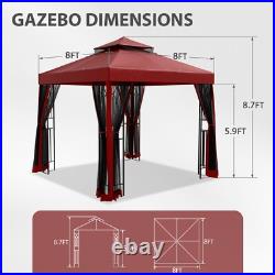 EAGLE PEAK 8x8 Outdoor Patio Soft Double Roof Gazebo with Mesh Netting