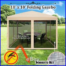 Easy Pop Up Canopy Tent 10'x10' Gazebo with Mesh Side Walls Screen House w Bag