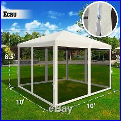 Easy Pop Up Canopy Tent 10x10' Gazebo w Mosquito Mesh Side Walls Screen House