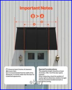Fixed Metal Awning 44 x 24 in, Window Awning Door Canopy, Stable Triangle Steel