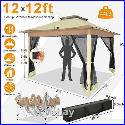 Gazebo 12x12FT Pop Up Canopy with Mosquito Net Outdoor Gazebo for Patios 2Tiered