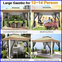 Gazebo 12x12FT Pop Up Canopy with Mosquito Net Outdoor Gazebo for Patios 2Tiered