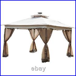 Gazebo Canopy 12'x12' Pop Up Tent Mesh Mosquito Net Patio Solar LED Outdoor