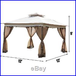 Gazebo Canopy 12'x12' Pop Up Tent Mesh Mosquito Net Patio Steel Fabric Outdoor