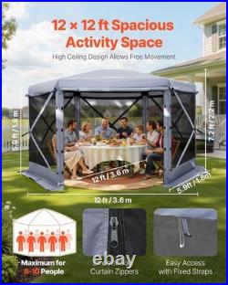 Gazebo Screen Tent, 12 x 12 ft Large 6-Sided Camping House Sun for 8-10 Persons