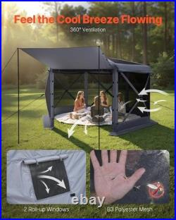 Gazebo Screen Tent, 12 x 12 ft Large 6-Sided Camping House Sun for 8-10 Persons