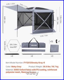 Gazebo Screen Tent, 12 x 12 ft Large 6-Sided Camping House Sun for 8-10 Persons