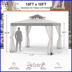 Gazebo Tent with Mosquito Netting Outdoor Canopy Shelter with 100 Square Feet
