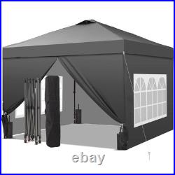 Gdy 10x10 Pop Up Canopy Tent With 4 Sidewalls, Easy Set Up, Outdoor Gray