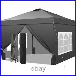 Gdy 10x10 Pop Up Canopy Tent With 4 Sidewalls, Easy Set Up, Outdoor Gray