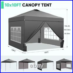 Gdy 10x10 Pop Up Canopy Tent With 4 Sidewalls, Easy Set Up, Outdoor Gray