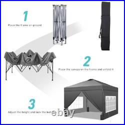 Gdy 10x10 Pop Up Canopy Tent With 4 Sidewalls, Easy Set Up, Outdoor Gray