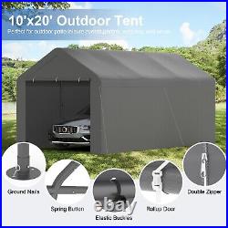 Gray Outdoor Carport 10x20ft Heavy Duty Canopy Storage Shed Portable Party Tent