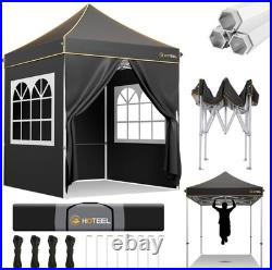 HOTEEL 6.6x6.6 Pop up Canopy Heavy Duty Beach Gazebo Tent UPF50+ with Sidewalls