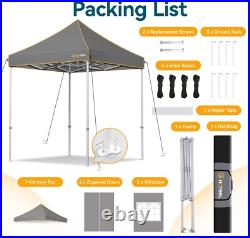 HOTEEL 6.6x6.6 Pop up Canopy Heavy Duty Beach Gazebo Tent UPF50+ with Sidewalls