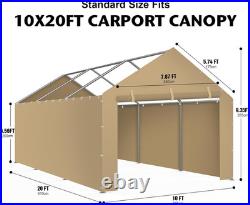 Heavy Duty 10x20 Carport Canopy Cover with Sidewalls Waterproof Beige