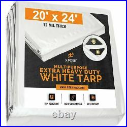 Heavy Duty 12 Mil Thick White Poly Tarp 20' x 24' Multipurpose Protective Cover