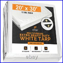 Heavy Duty 12 Mil Thick White Poly Tarp 20' x 30' Multipurpose Protective Cover