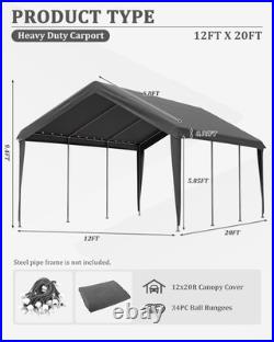 Heavy Duty 12x20 Carport Canopy Replacement Cover Waterproof & UV Resistant