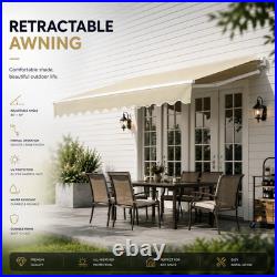Heavy Duty BEIGE Retractable Patio Awning Weather Resistant Outdoor Shade Canopy
