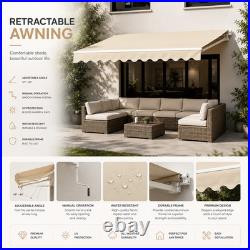 Heavy Duty BEIGE Retractable Patio Awning Weather Resistant Outdoor Shade Canopy