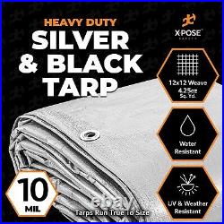 Heavy Duty Silver/Black Poly Tarp Water Proof Cover Tent RV Boat Tarpaulin