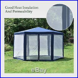 Hexagonal Patio Gazebo Outdoor Canopy Party Tent Event with Mosquito Net Blue