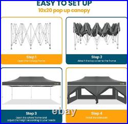 Hoteel Canopy 10x20 Heavy Duty Pop Up Canopy Tent with 6 Sidewalls for Wedding