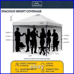 KAMPKEEPER 10x10 Pop Up Canopy Tent with 2 Sidewalls for Outdoor Use, White