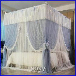 Luxury Canopy Bed Curtains Double-Layer Gauze Mosquito Net+LED Light No Bracket