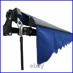 Motorized Retractable Patio Awning Fabric Blue 20X10Ft Frame Black Outdoor Shade