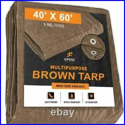 Multipurpose Protective Cover Brown Poly Tarp 40' x 60' Durable, 5 Mil